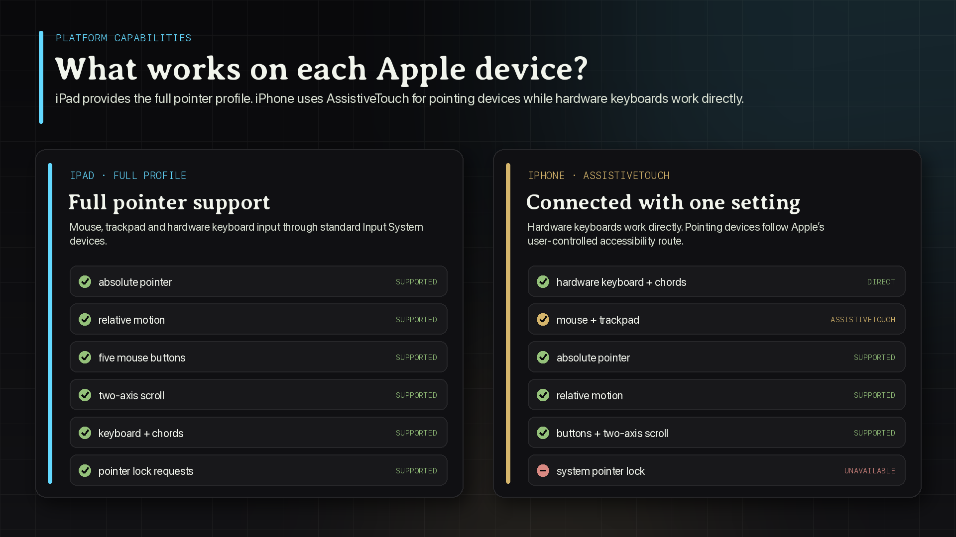 Apple Input Bridge platform capability overview for iPad and iPhone