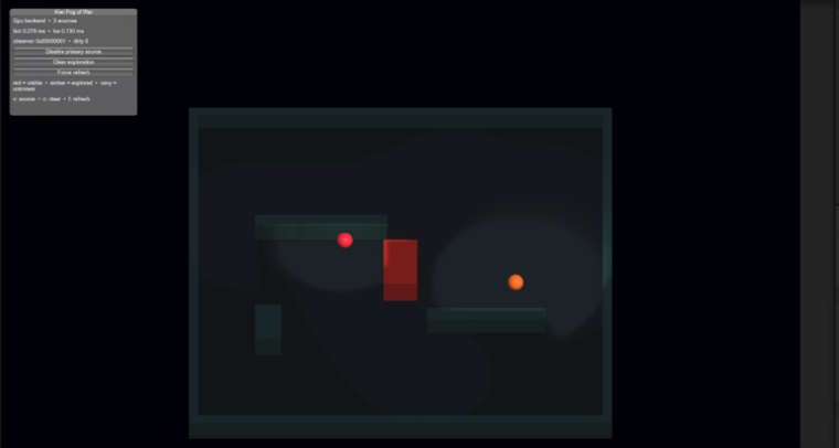 Fog of War basic exploration showcase in a Unity game view