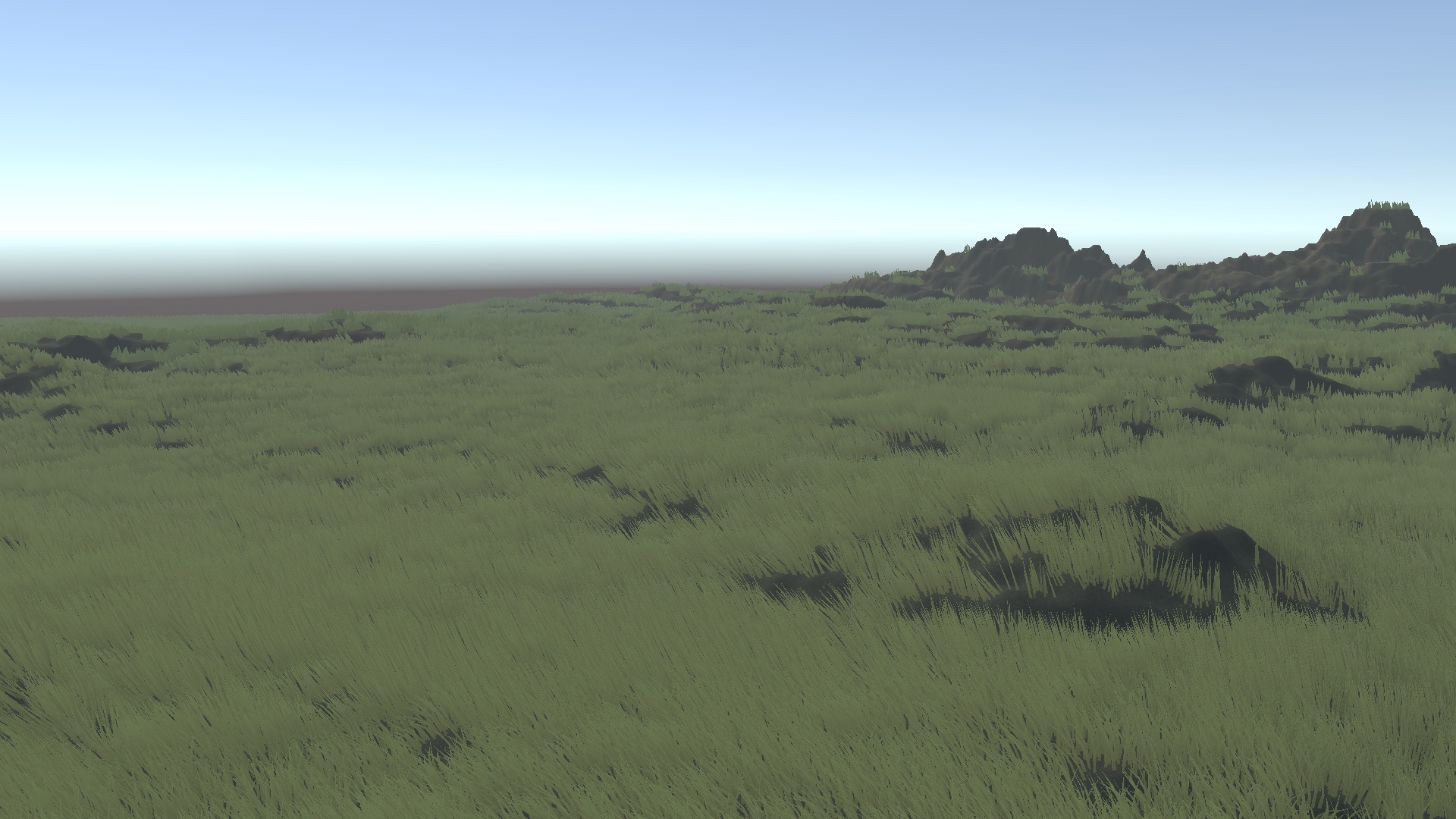 Large Unity terrain showing Kiwi Grass coverage into the distance